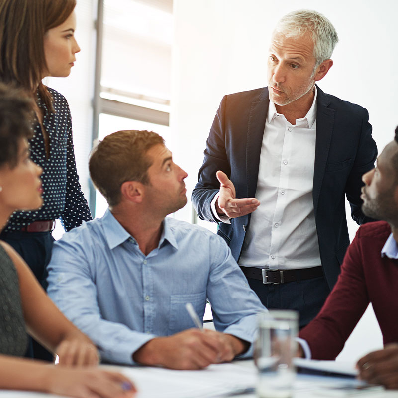 A group of business people in a meeting.